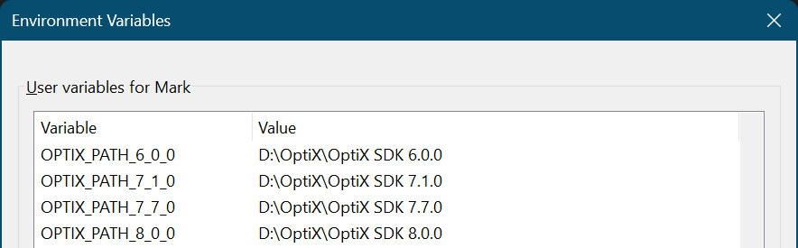 OptiX Environment Variables
